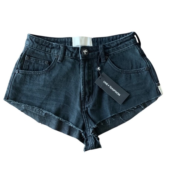 One Teaspoon The One Cheeky Denim Shorts Fox Black Sz 27 - Picture 1 of 11